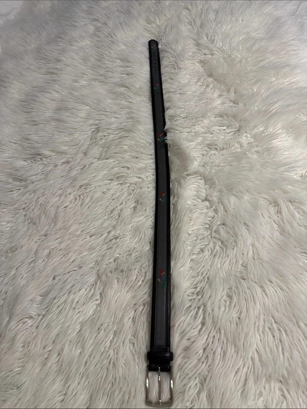 Greg Norman Men's Gray Leather Belt with Multicolor Stitching size 34